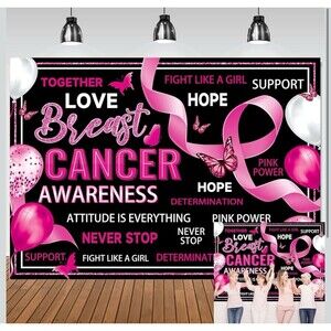 Breast Cancer Awareness Backdrop Pink Ribbon Signs Decor Banner 7x5FT（210x150cm)
